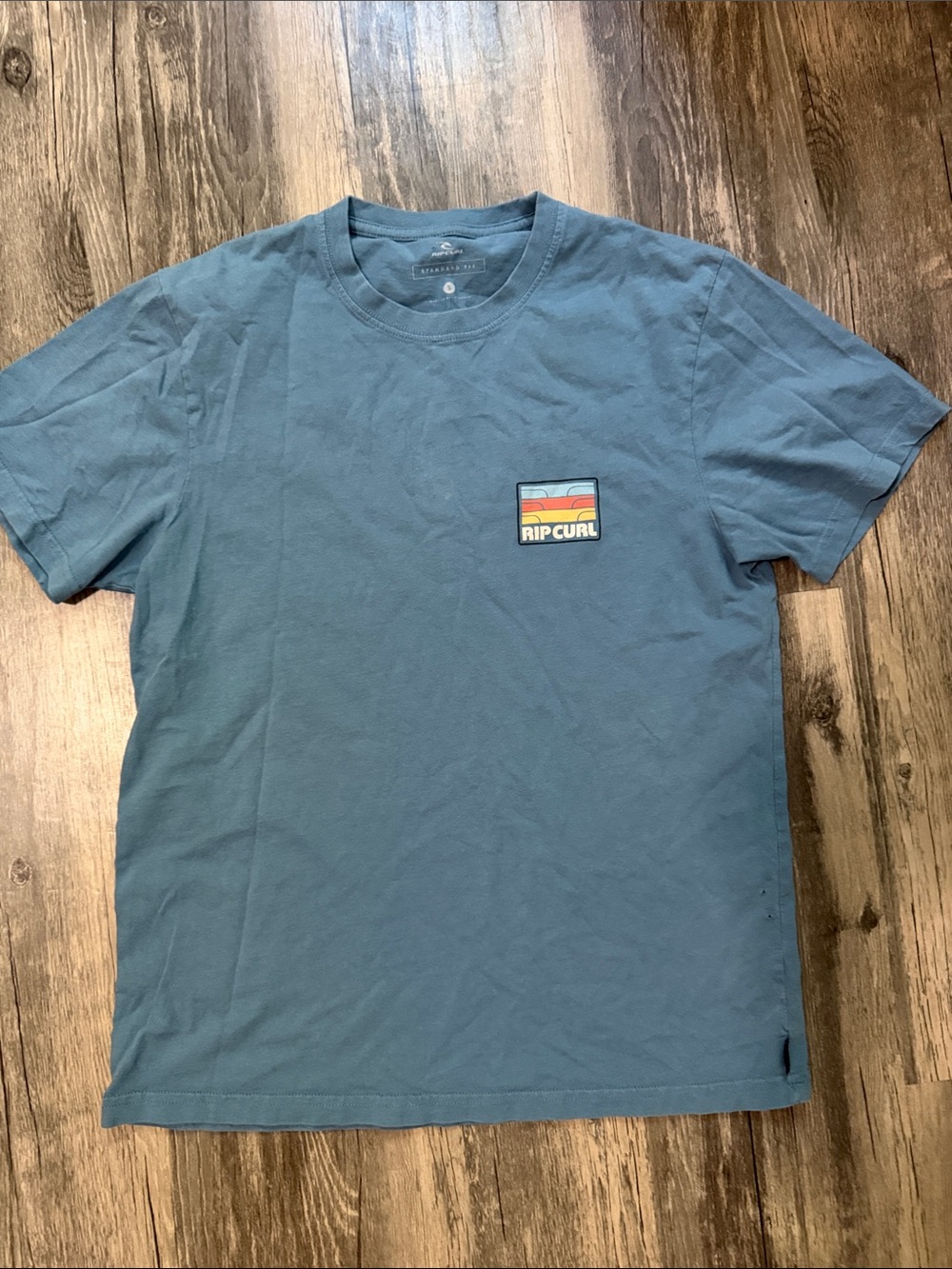 Rip Curl Blue Short Sleeve Tee with Multicolor Chest Patch